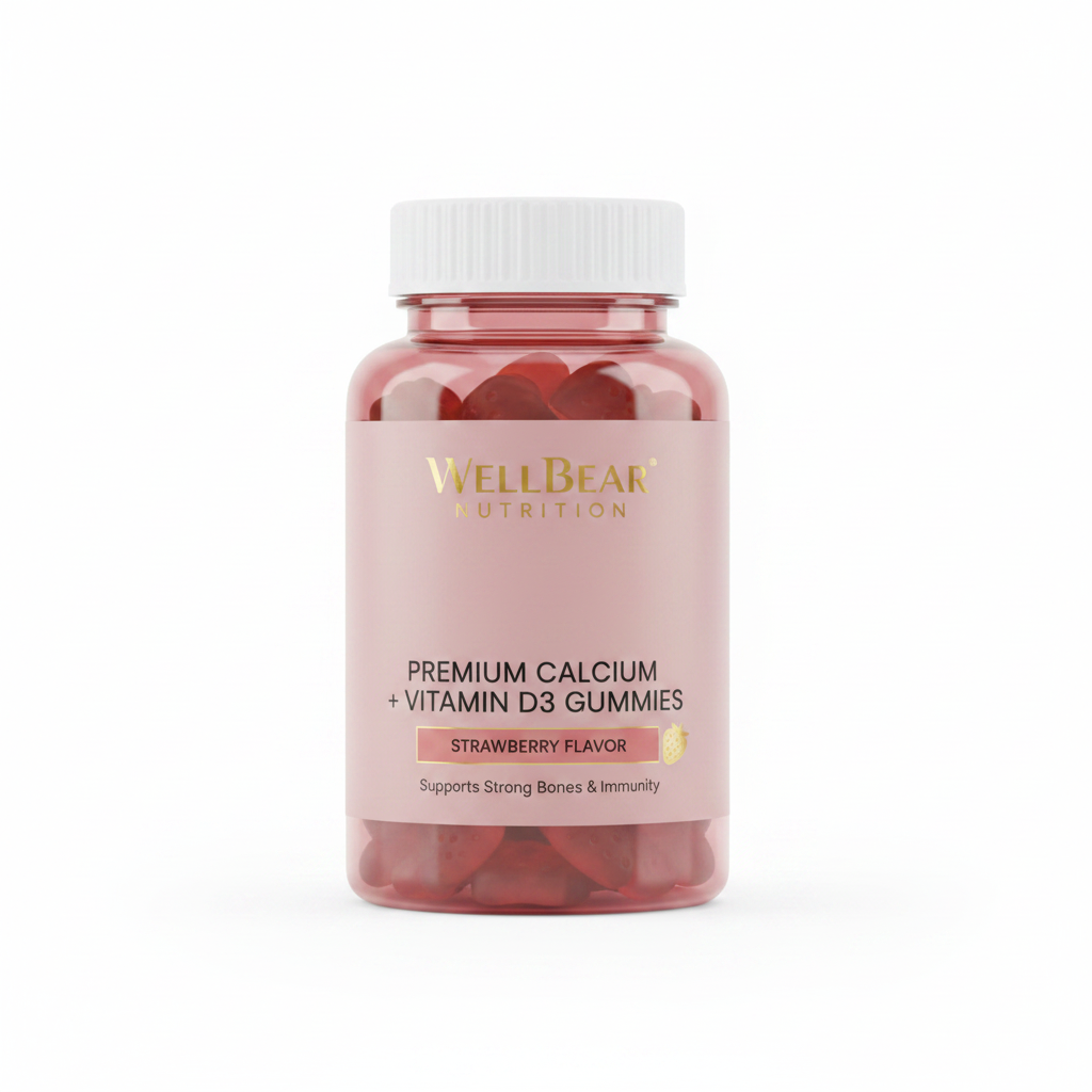 Gummies Calcium & Vitamine D3 — Saveur Fraise | Os Solides pour Toute la Famille
