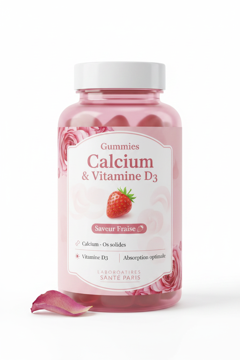 Gummies Calcium & Vitamine D3 — Saveur Fraise | Os Solides pour Toute la Famille