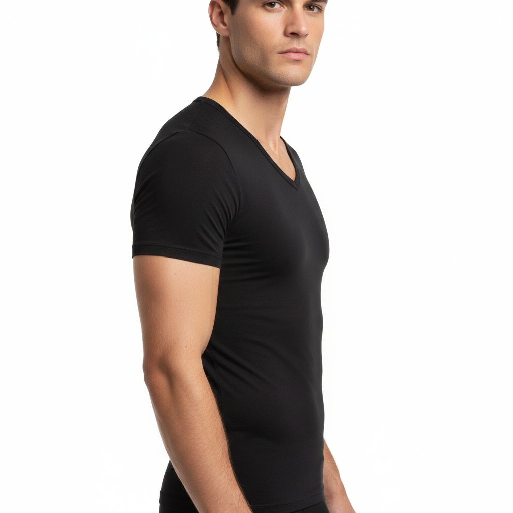 Maillot de Corps Homme Col V — Nylon Ultra-Mince, Manches Courtes | Fraîcheur & Confort