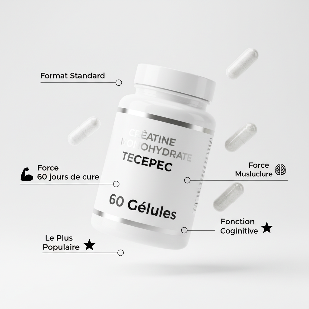 Créatine Monohydrate Tecepec — Force Musculaire & Fonction Cognitive | 30/60/120 Gélules