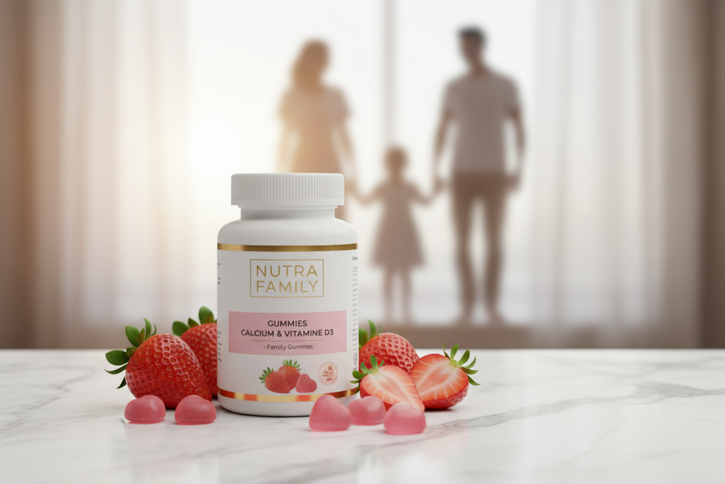 Gummies Calcium & Vitamine D3 Famille — Saveur Fraise | Croissance & Immunité pour Tous